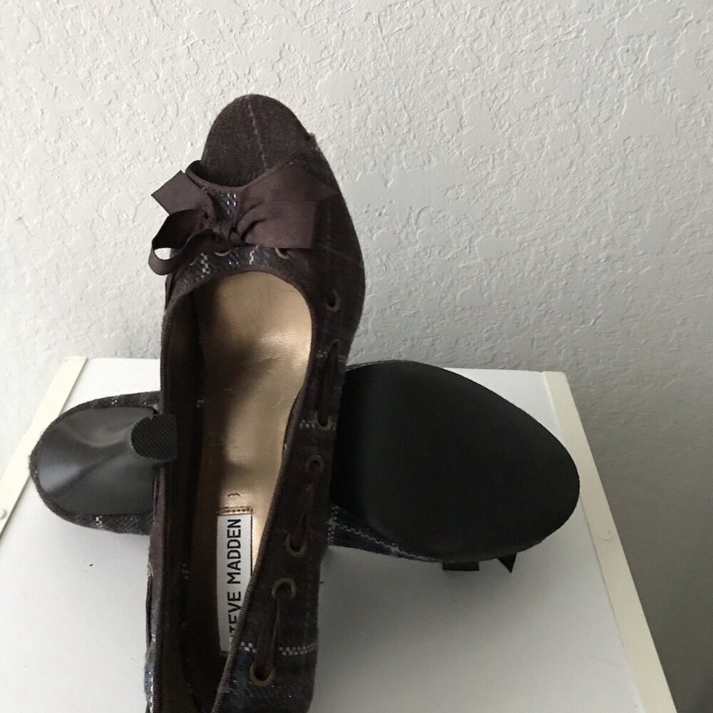 Steve Madden Ninna Peep Toe Heels Black Plaid Ribbon - Picture 7 of 12